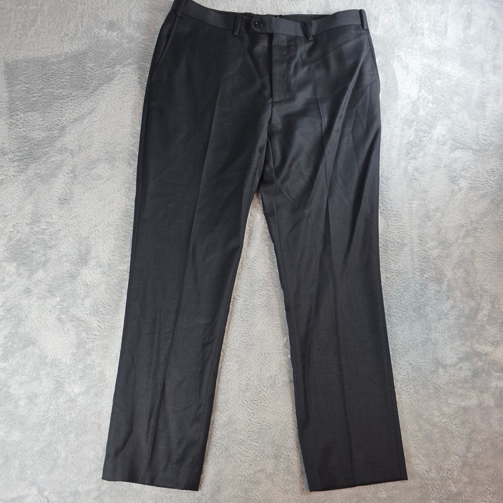 Indochino Mens 37x29 Charcoal Gray Dress Pants Flat Front 100% Wool Suit Trouser